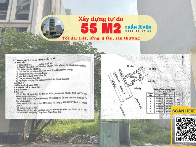 Bán đất Tái định cư Bình Khánh 1.8ha 55m2 giá 15 tỷ đường D5 sổ hồng